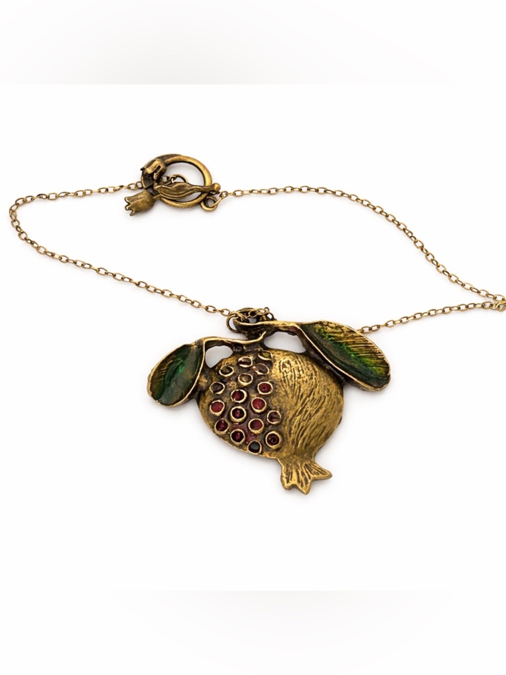 Vintage Pomegranate Pendant Necklace, One-of-a-Kind Boho Statement Necklace - Picture 7 of 9